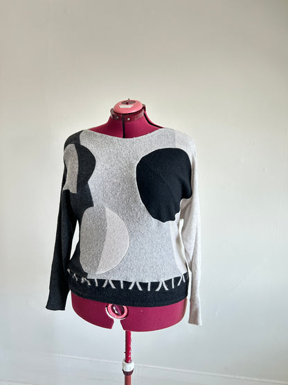 Abstract Art Patched Upcycled Cashmere Sweater 2X/3X #CAS23X24