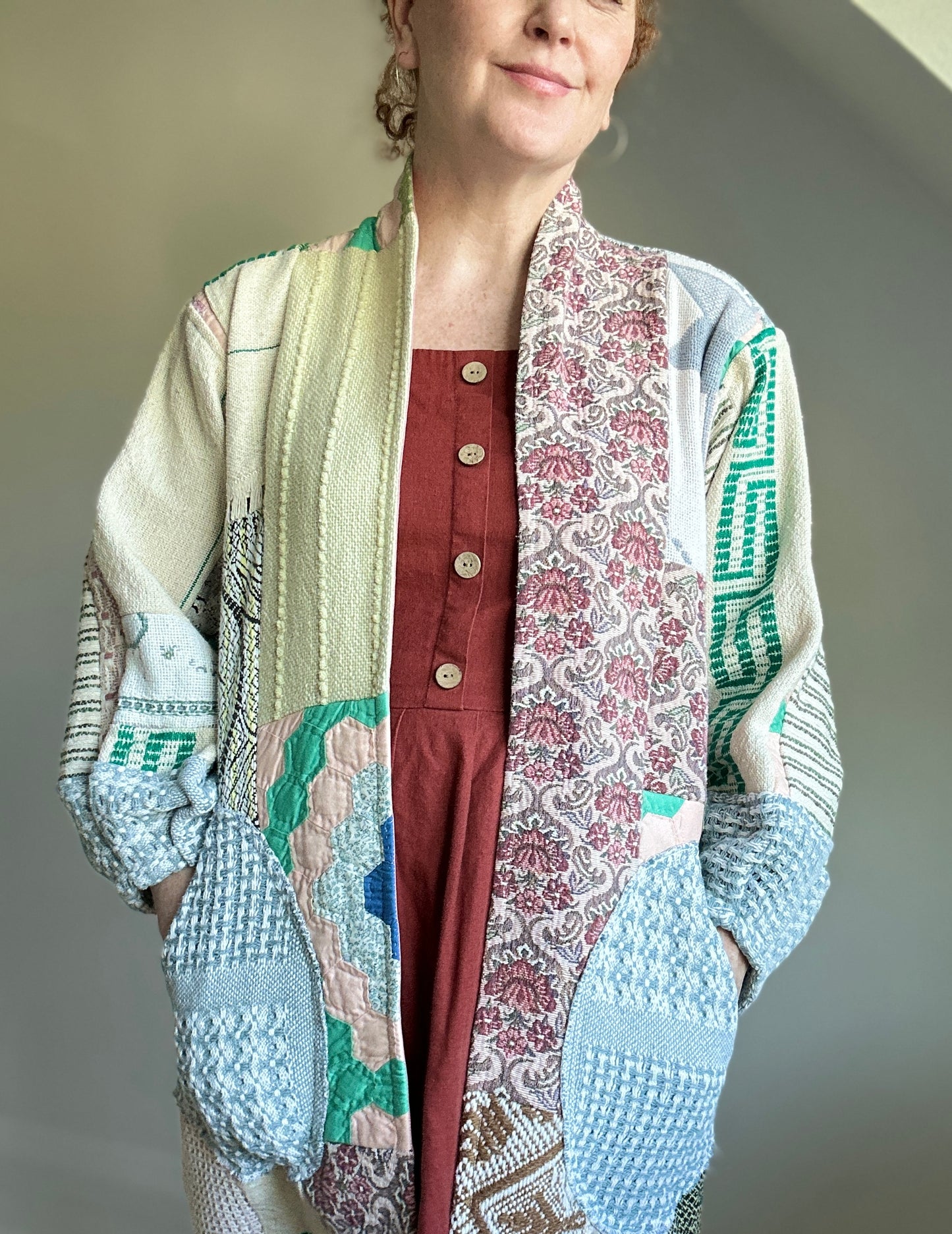 Vivianne Jacket with Upcycled Woven Throw Patchworked Size S/M #VIVT8