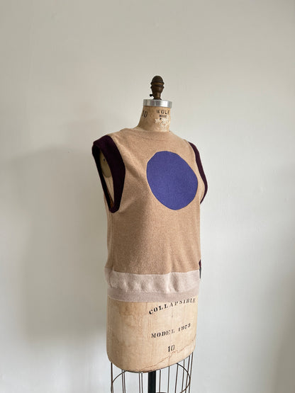 Abstract Art Patched Upcycled Cashmere Vest Size XL/2X #ARTV6
