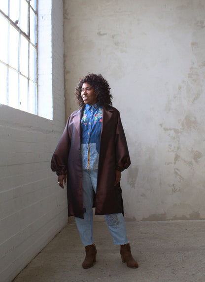 Upcycled Modern Workwear Denim Shirt - Circle Series with hand painting Size XL/2X #DEN1