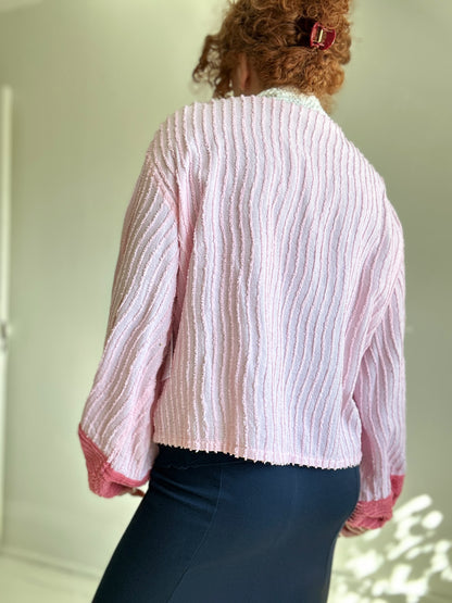 Vivianne Cropped Jacket with Upcycled Vintage Chenille Size 2X/3X #VIVCH18