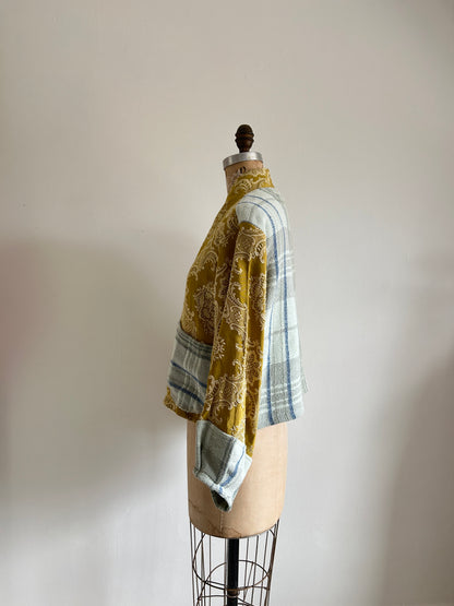 Vivianne Cropped Jacket with Upcycled Throw Blanket & Vintage Drapery Size S/M #VIVT1