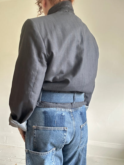 Cropped Upcycled Jonathan Ryan Classics Virgin Wool Blazer with Denim Belt Size L/XL #BLAZX2X1
