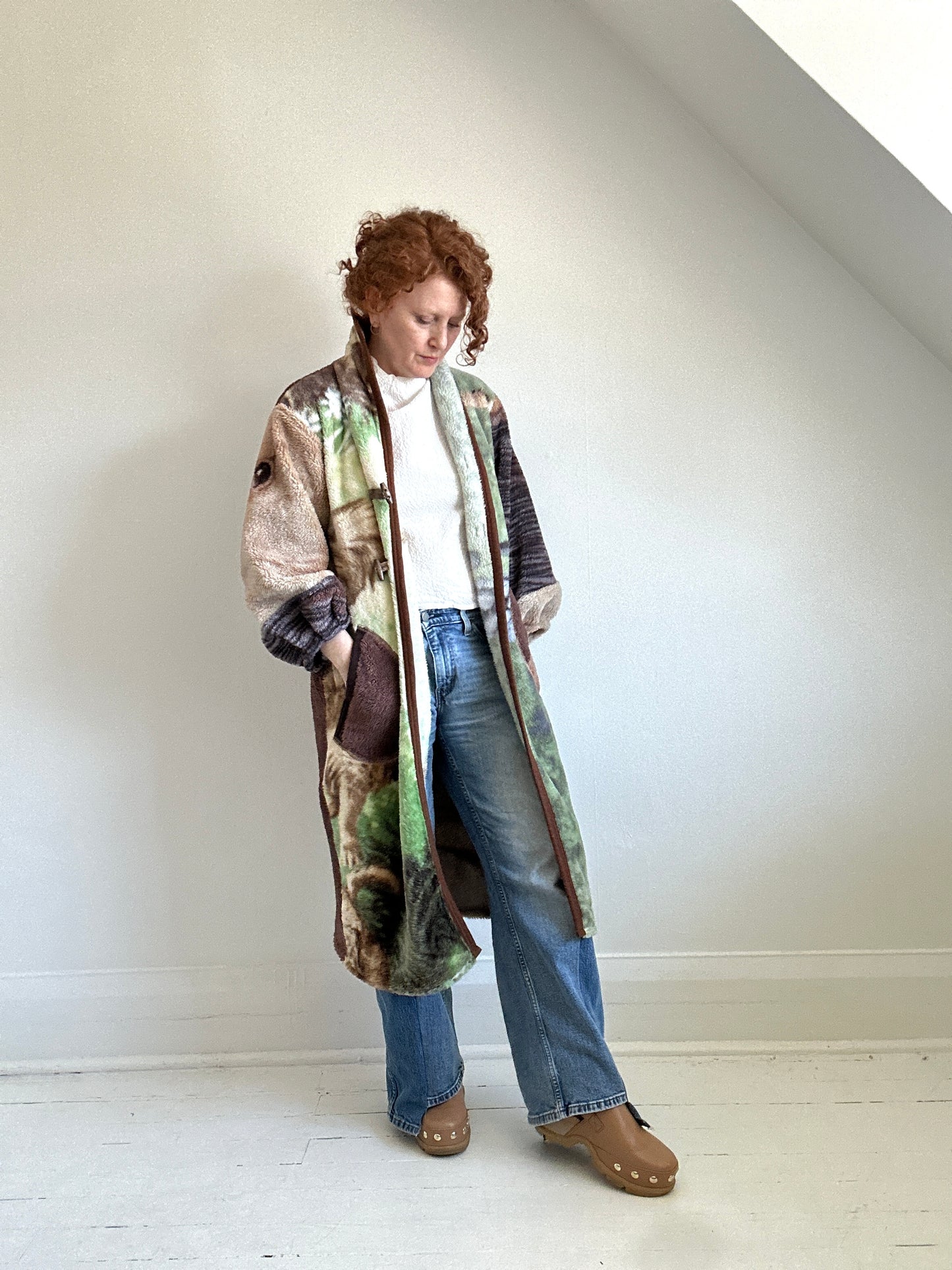 Vivianne Duster with Upcycled Fleece Blanket Horse Theme Size S/M #CVDFSM23