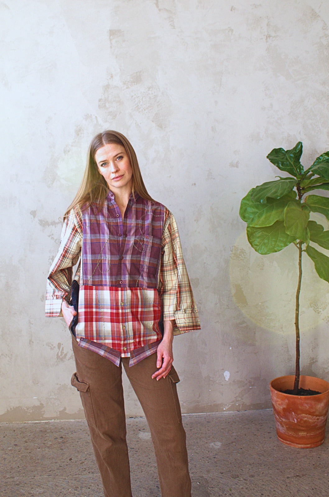 Reworked “Tuxedo Workwear” Buttondown Shirt with Handstitching M/L #TBML6