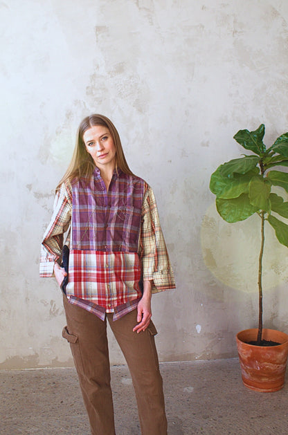 Reworked “Tuxedo Workwear” Buttondown Shirt with Handstitching M/L #TBML6