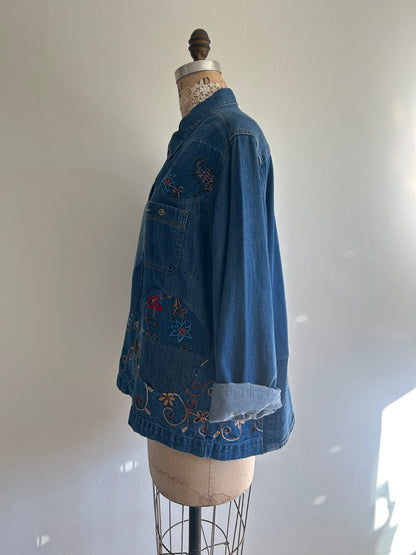 Upcycled Modern Workwear Denim Shirt - Circle Series Size 2X/3X #DEN23X3