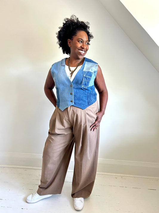 Leni Reclaimed Patchwork Denim Vest with Cotton Lining 2X #LENI10