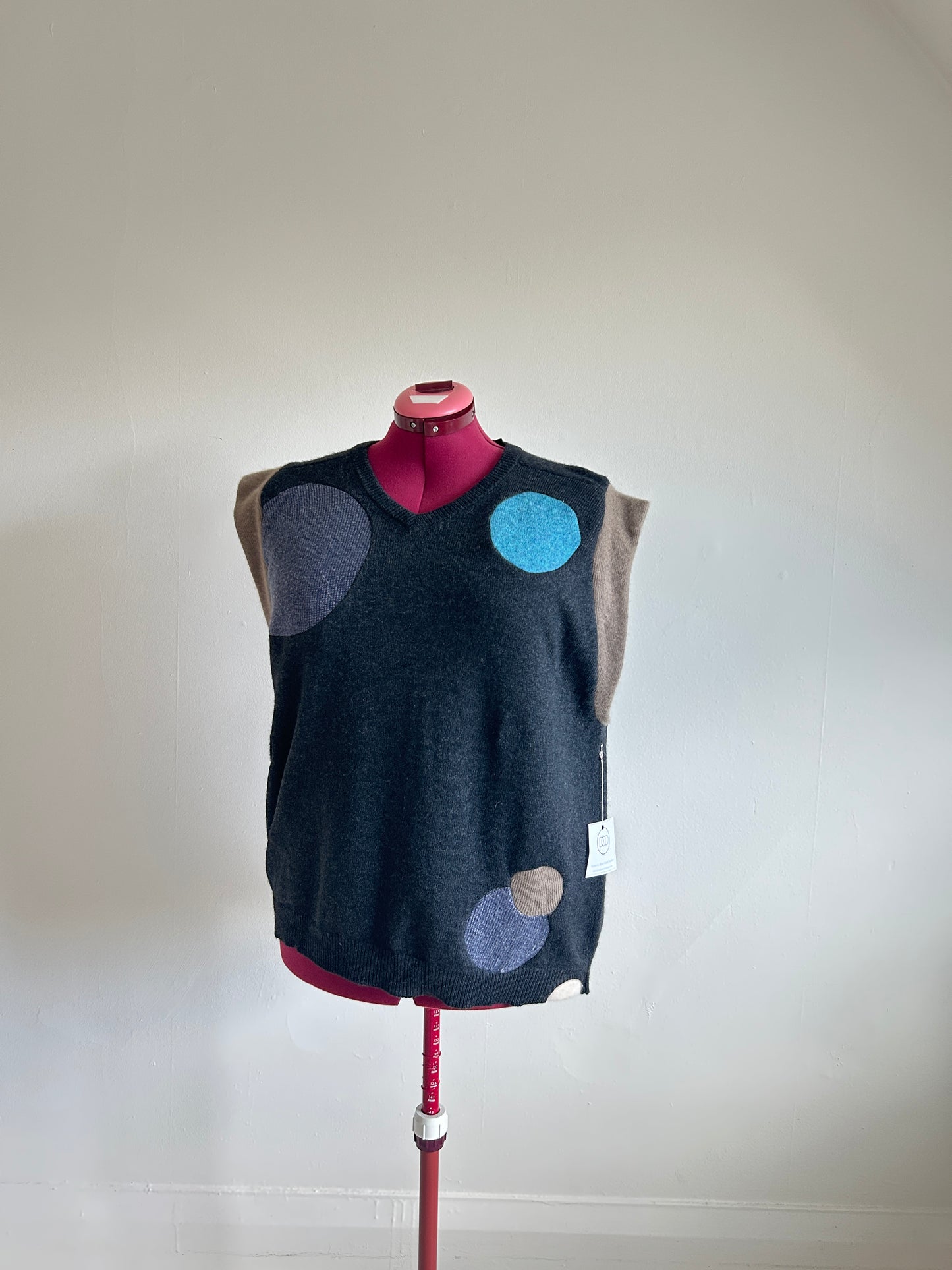 Abstract Art Patched Upcycled Cashmere Vest Size 3X/4X #CAV34X32