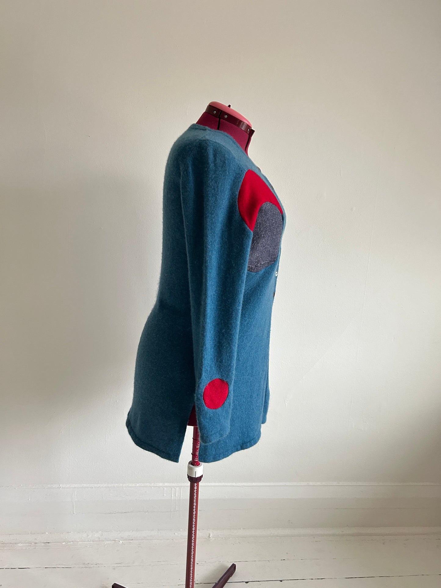 Abstract Art Patched Upcycled Cashmere Sweater L/XL #CAS23X36