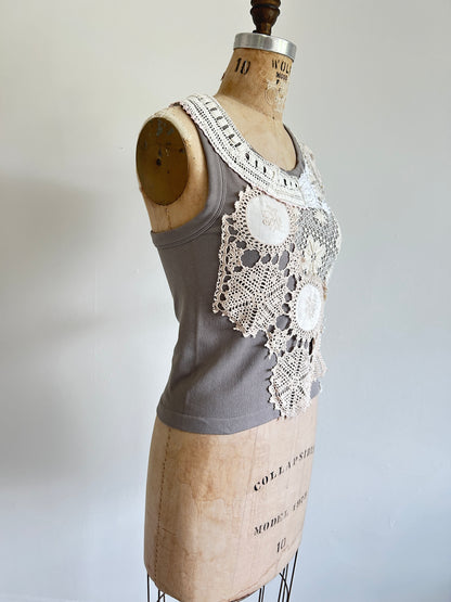 Upcycled Vintage Lace Tank  S/M #TANK2