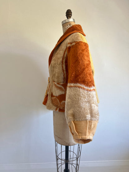 Vivianne Cropped Jacket with Upcycled Vintage Wool & Fleece Blankets Size M/L #CVCWML11