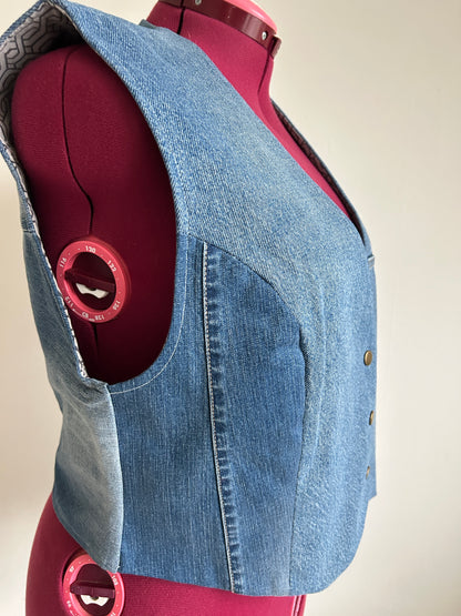Leni Reclaimed Patchwork Denim Vest with Cotton Lining 2X #DV23X14