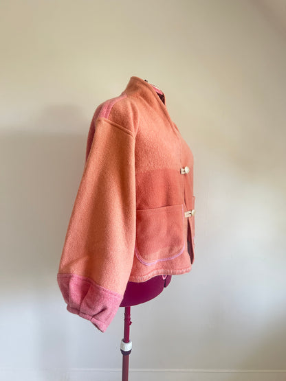 Vivianne Cropped Jacket with Upcycled Vintage Trapperpoint Wool Blanket Size 2X/3X #CVCW23X11