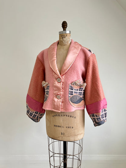 Vivianne Cropped Jacket with Upcycled Vintage Wool & Throw Blanket Size M/L #CVCWML39