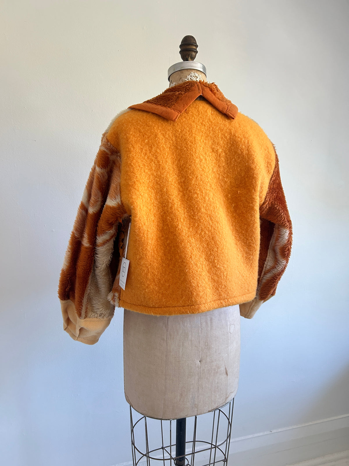 Vivianne Cropped Jacket with Upcycled Vintage Wool & Fleece Blankets Size XS/S #CVCWXXS14