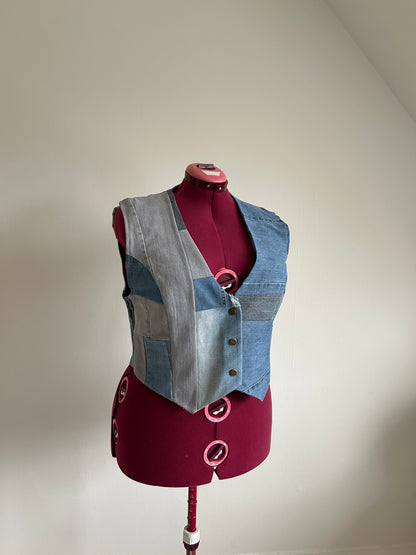 Leni Reclaimed Patchwork Denim Vest with Cotton Lining XL #DVXL15