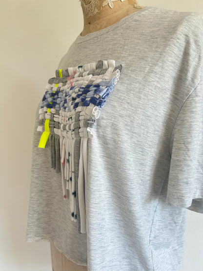 Reworked Preloved Cropped Tshirt - Woven Series Size L/XL #TSHIRT9