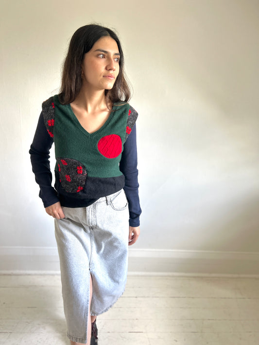 Abstract Art Patched Upcycled Cashmere Vest Size XS/S #ARTV14