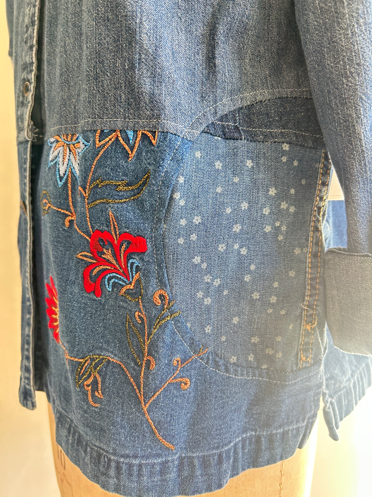 Upcycled Modern Workwear Denim Shirt - Circle Series Size L/XL #DENLXL1