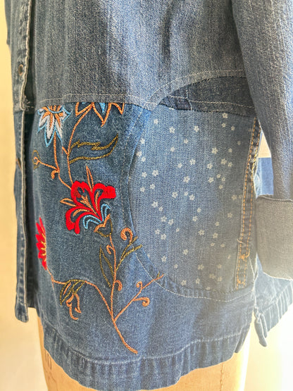 Upcycled Modern Workwear Denim Shirt - Circle Series Size L/XL #DENLXL1