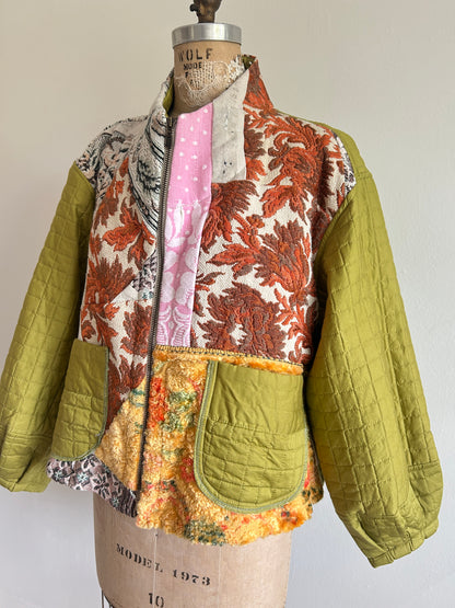 Billie Zip Up Jacket with Upcycled Spliced Scrap Vintage Textiles Size XL/2X #BILLX2XCR