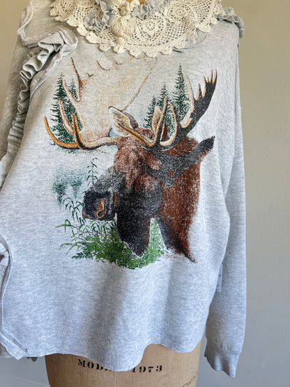 Ruffled Lace Vintage Moose Sweatshirt 2X/3X #SWR23X4