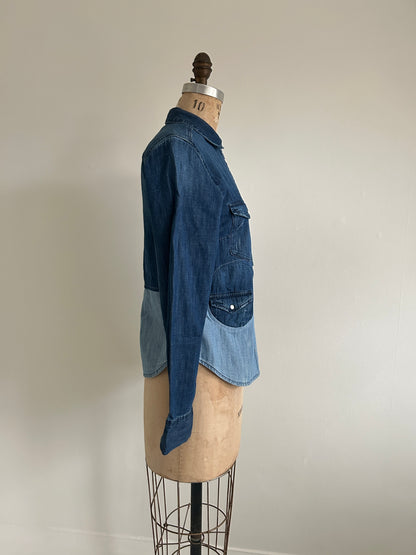 Upcycled Modern Workwear Denim Shirt - Circle Series Size XS/S #DBXSS4