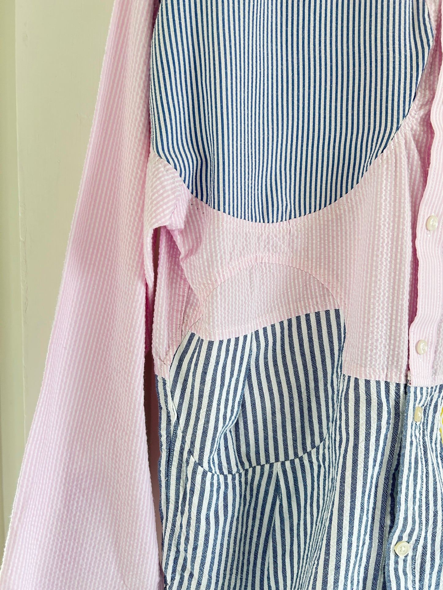 Upcycled Modern Workwear Pinstripe Shirt - Circle Series Size M/L #TPIML12