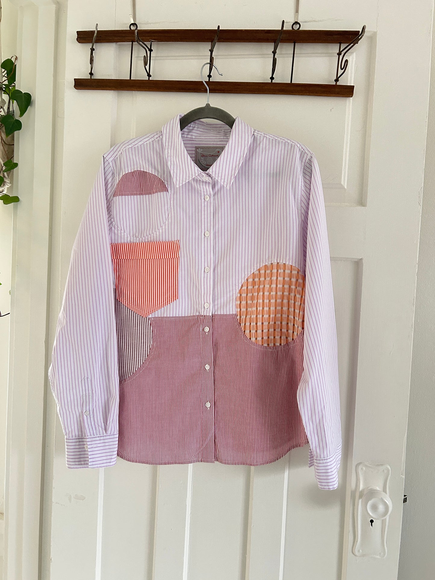 Upcycled Modern Workwear Pinstripe Shirt - Circle Series Size L/XL #PIN13