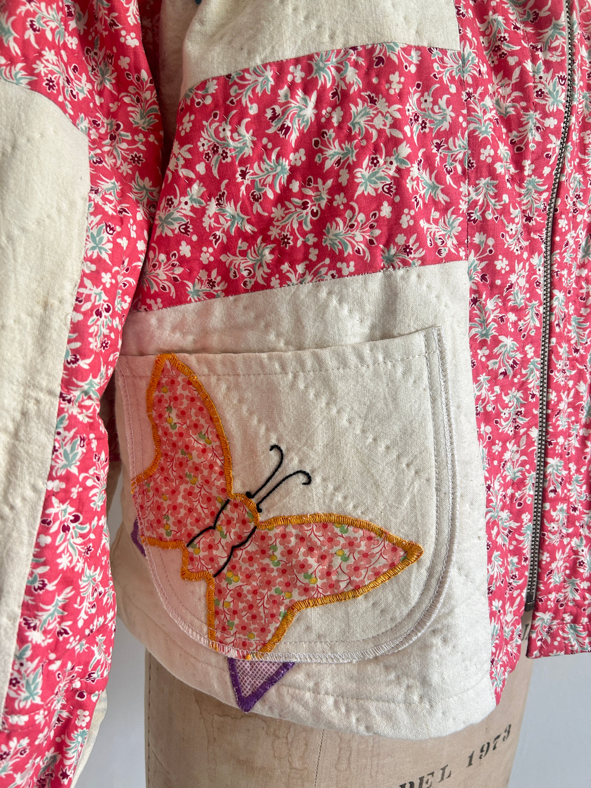 Billie Zip Up Jacket with Upcycled Vintage Butterfly Quilt Size XL/2X #BILLX2XCR4