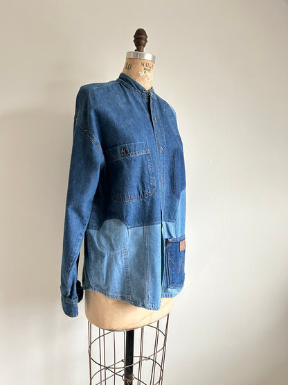 Upcycled Modern Workwear Wrangler Denim Shirt - Circle Series Size L/XL #DBML7