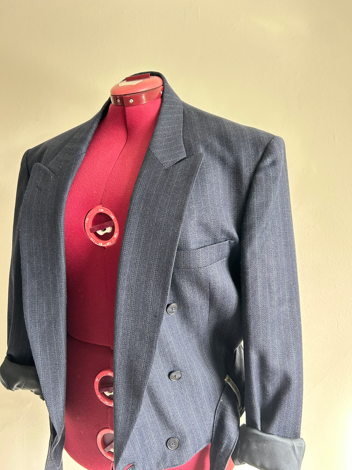 Cropped Upcycled Bellissimo Virgin Wool Blazer with Denim Belt Size 2X/3X #BLAZ23X6