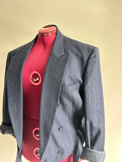 Cropped Upcycled Bellissimo Virgin Wool Blazer with Denim Belt Size 2X/3X #BLAZ23X6