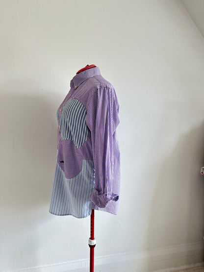 Upcycled Modern Workwear Ralph Lauren Pinstripe Shirt - Circle Series Size 2X/3X #PIN3