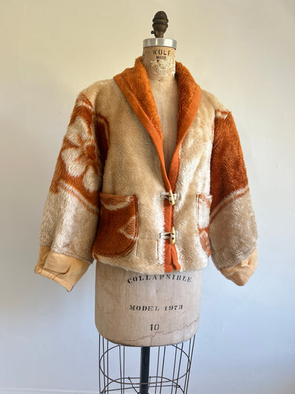 Vivianne Cropped Jacket with Upcycled Vintage Wool & Fleece Blankets Size M/L #CVCWML11