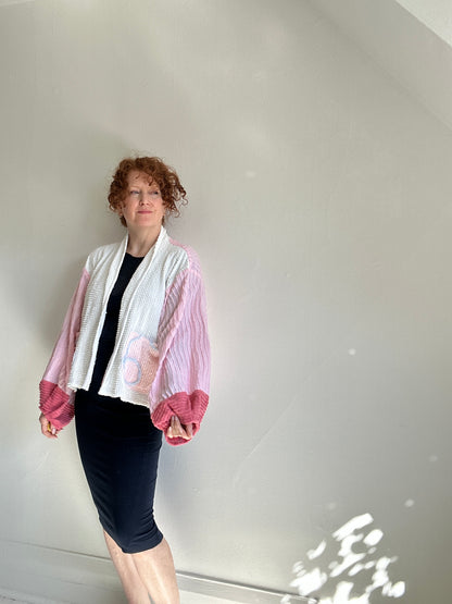 Vivianne Cropped Jacket with Upcycled Vintage Chenille Size 2X/3X #VIVCH18