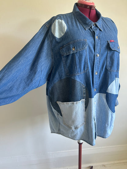 Upcycled Modern Workwear Wrangler Denim Shirt - Circle Series Size 2X/3X #DEN3X6