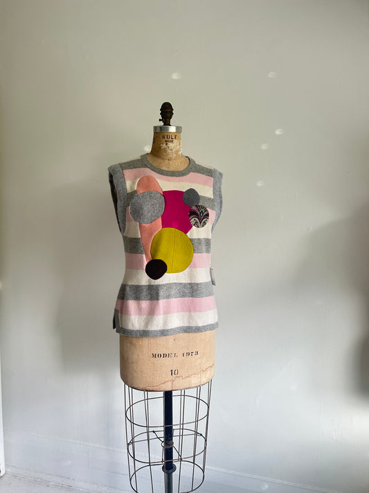 Abstract Art Patched Upcycled Cashmere Vest Size S/M #CAVSM2