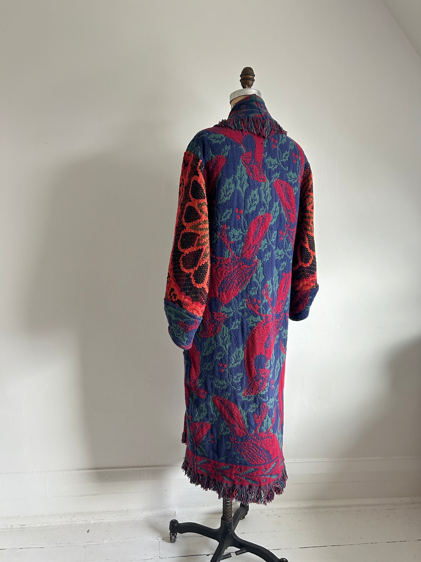 Vivianne Duster Jacket with Upcycled Throw Blankets Cardinal Theme XS/S #CVDTXSS27