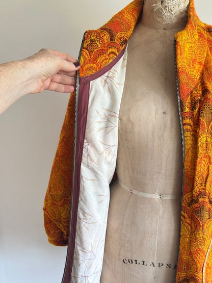 Billie Zip Up Jacket with Upcycled Vintage Draperies Size S/M #BILLJSM8