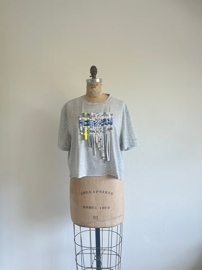 Reworked Preloved Cropped Tshirt - Woven Series Size L/XL #TSHIRT9