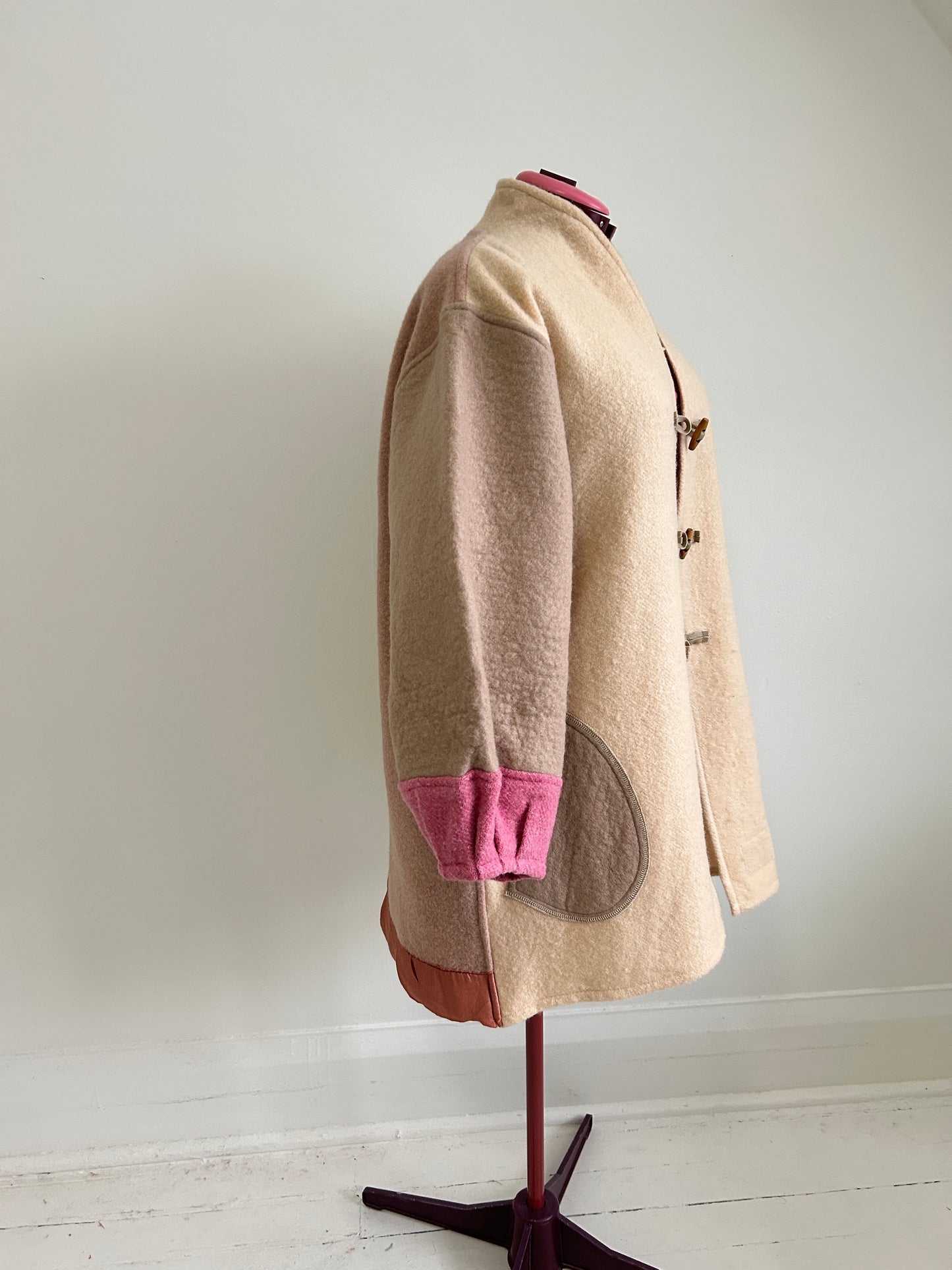 Vivianne Jacket with Upcycled Vintage Wool Blanket & Leather & Wooden Toggles Size 2X/3X #CVJW23X32
