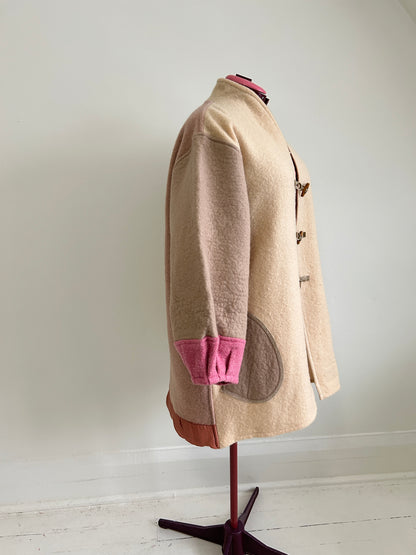 Vivianne Jacket with Upcycled Vintage Wool Blanket & Leather & Wooden Toggles Size 2X/3X #CVJW23X32