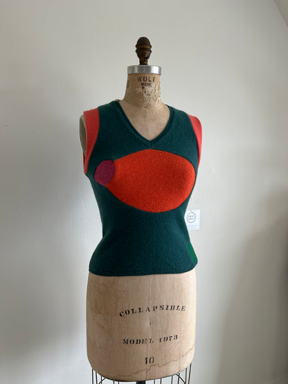 Abstract Art Patched Upcycled Cashmere Vest Size XS #ARTV11