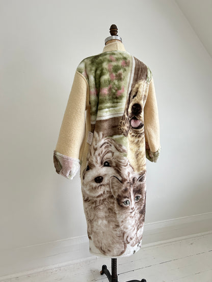 Vivianne Duster with Upcycled Fleece & Vintage Wool Blanket Puppy Theme Size S/M #CVDWSM43
