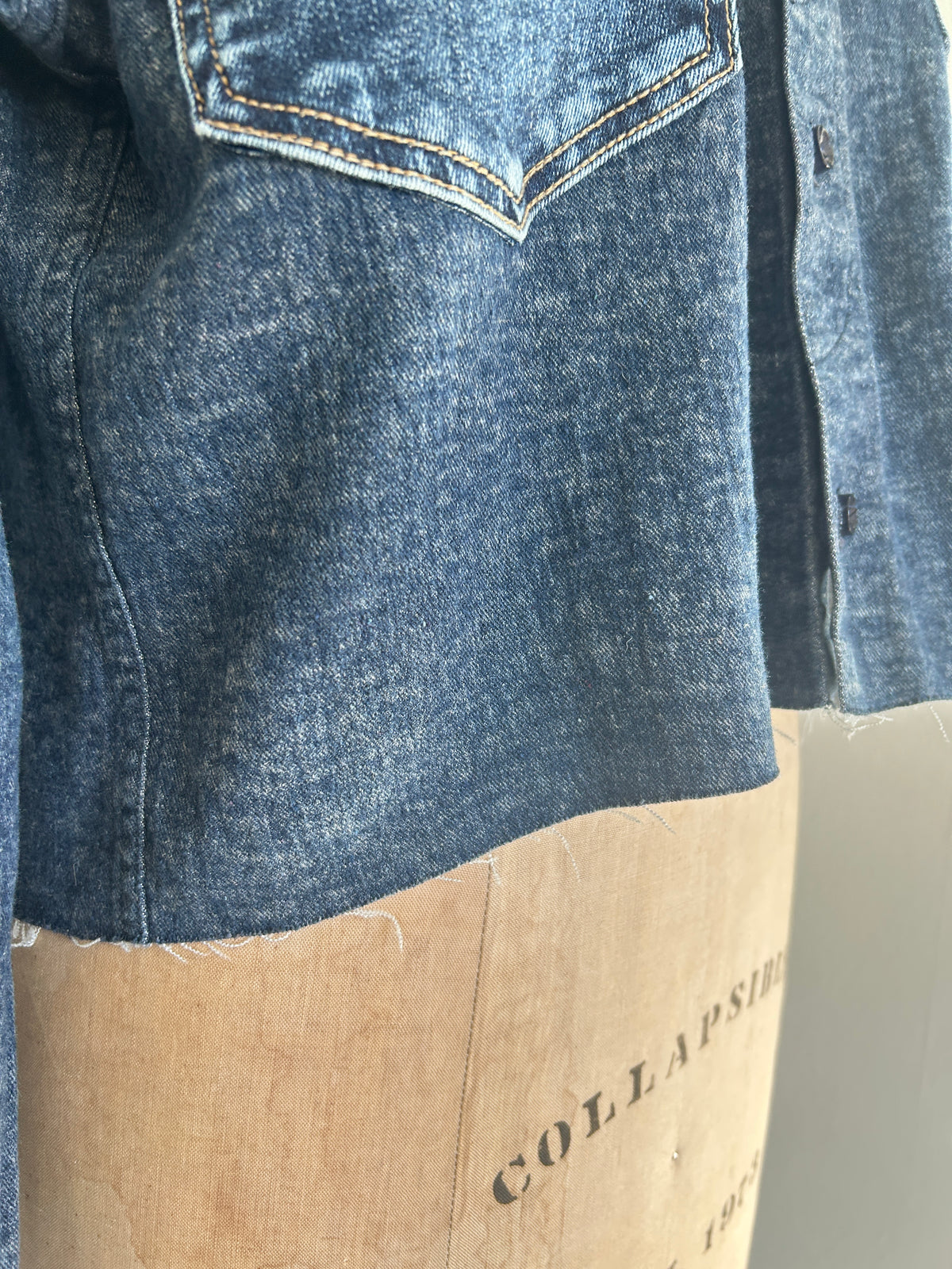 Upcycled Modern Workwear Cropped Denim Shirt - Circle Series Size L/XL #DENLXL2