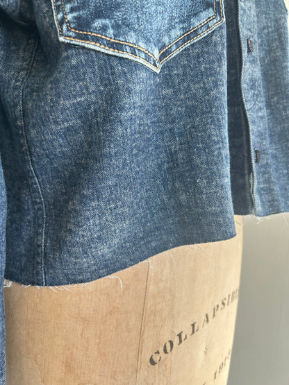 Upcycled Modern Workwear Cropped Denim Shirt - Circle Series Size L/XL #DENLXL2
