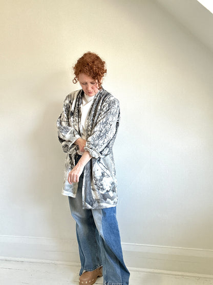 Vivianne Jacket with Upcycled Fleece Throw Blanket Wolf Theme Size M/L #CVJFML24