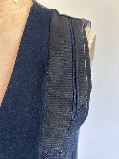 Leni Reclaimed Patchwork Denim Vest with Cotton Lining S/M #LENI5